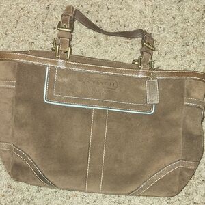 Coach Brown Suede Tote with Leather Trim